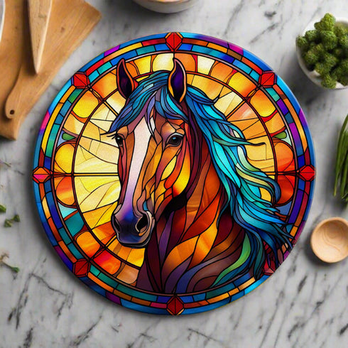 Horse Circular Glass Suncatcher Worktop Saver